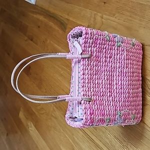 Pink Straw Wicker Square Bag